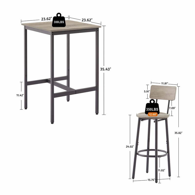 Набор обеденного стола, 3 шт. кухонная стойка с барными стульями, прочный металлический барный стол, домашний паб, серый