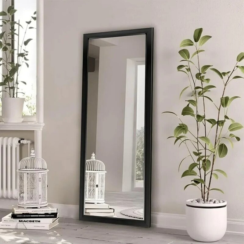 Espejo de pared de longitud completa, decoración de cuerpo completo para baño, sala de estar, negro, colgante