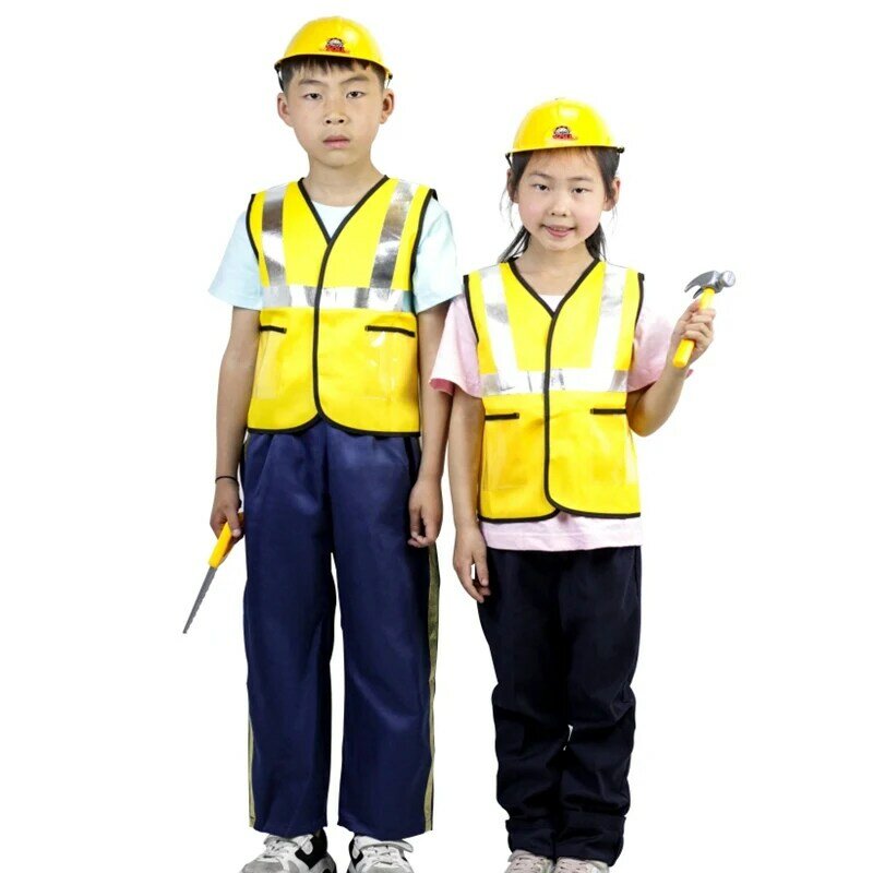 2024 건설 노동자 코스튬 키트, 어린이 역할 놀이 장난감 세트, 커리어 의상, 중노동자 코스프레