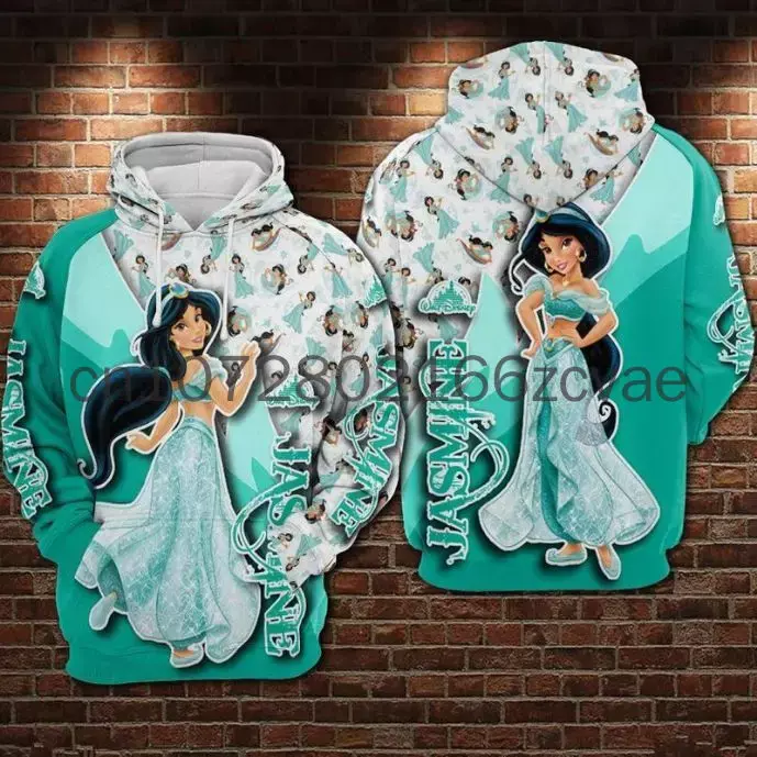 2024 Spring and Autumn New Jasmine Princess Disney 3D Hoodie Men Zipper Hoodie Women's Street Casual Sports Pullover
