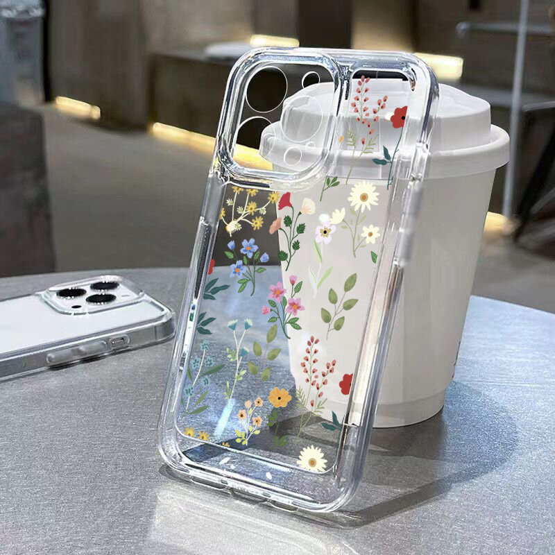 Flower Love Soft Silicone Phone Case For iPhone 15 14 13 12 11 Pro Max XS X XR 7 8 Plus Transparent Shockproof Bumper Back Cover