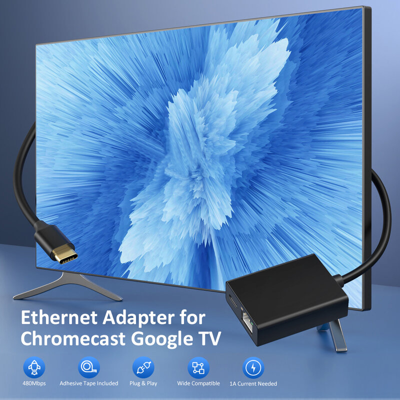 อะแดปเตอร์อีเธอร์เน็ตสำหรับ Chromecast Google TV USB C Ethernet อะแดปเตอร์ Type-C ไปยังการ์ดเครือข่าย RJ45สำหรับแท็บเล็ตอุปกรณ์แอนดรอยด์