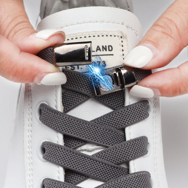 Cordones elásticos para zapatos con cierre magnético de Metal, cordones planos sin corbatas, cordones para zapatillas de deporte, bandas de goma, 1 par