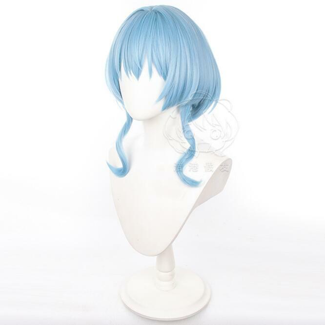 Hikikikikomari The Vampire Cosplay Wig, cabelo curto de fibra sintética, azul claro, anime