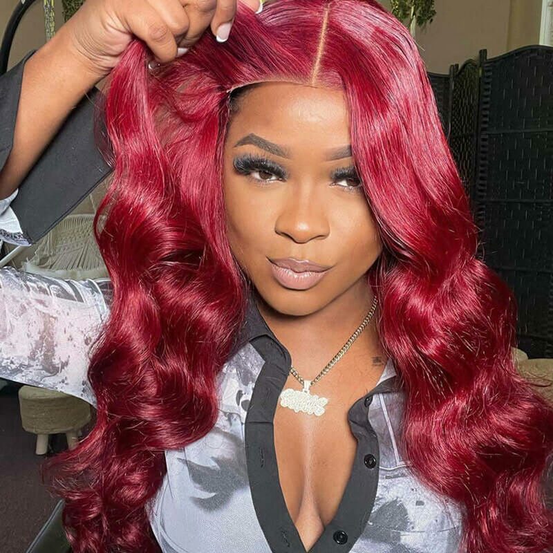 Glueless 7x5 5X5 HD Lace Closure Wig 99j Burgundy Body Wave Lace Front Wig For Women 180% Glueless Wig Human Hair Ready To Wear