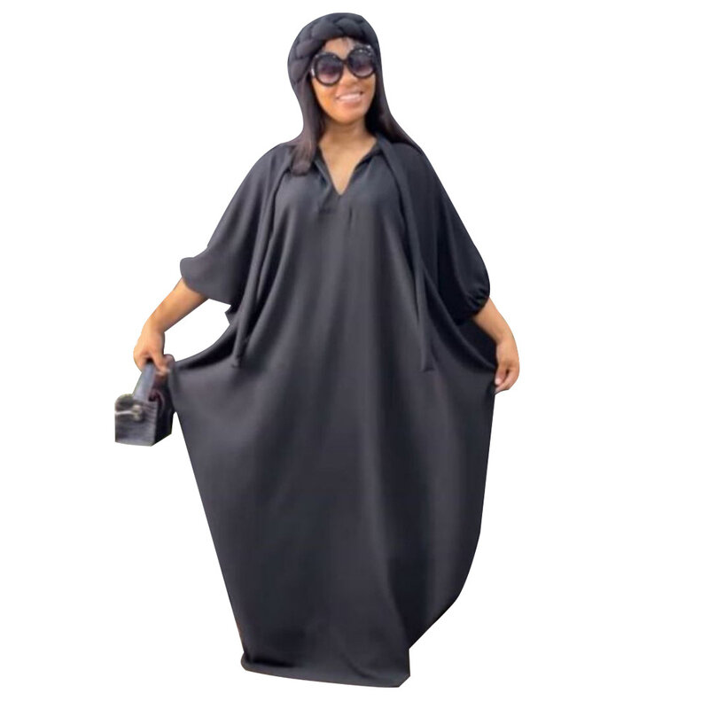 فستان ماكسي طويل من البوليستر الأنيق للنساء ، نصف كم أفريقي ، ملابس على شكل حرف v ، بدون قبعة ، صيف ، 2023