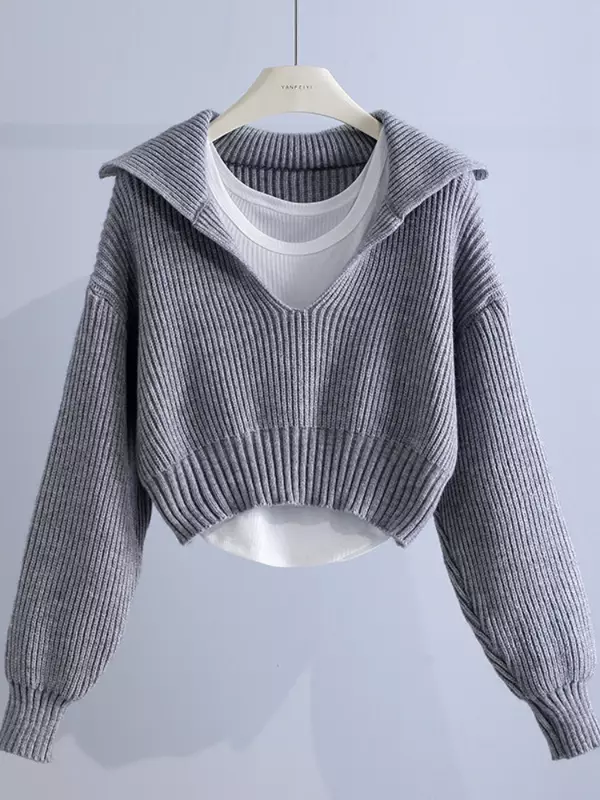 Women's Sweaters Fall/winter 2024 New In Deep V Lapel Pullover Sweater Camisole Two-piece Set Sweater Set Office Lady Jumpers