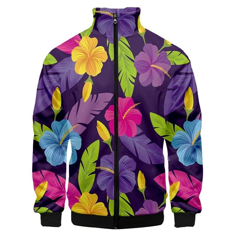 로즈 3D 프린트 식물 꽃 재킷, 야외 거리 특대 코트, 꽃 패턴 지퍼 재킷, 여성 어린이 의류