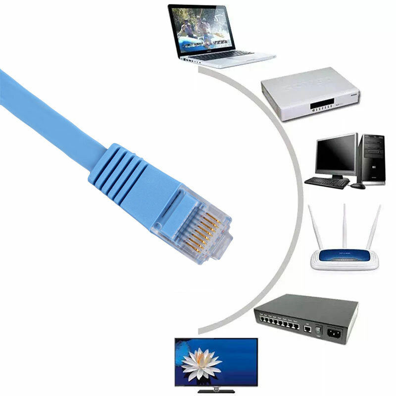 Cabo Flat Ethernet Network, CAT6 Patch Cable, Cabo LAN, Cor Azul, CAT6, 5m, 10m, 20m, 30m, 20cm