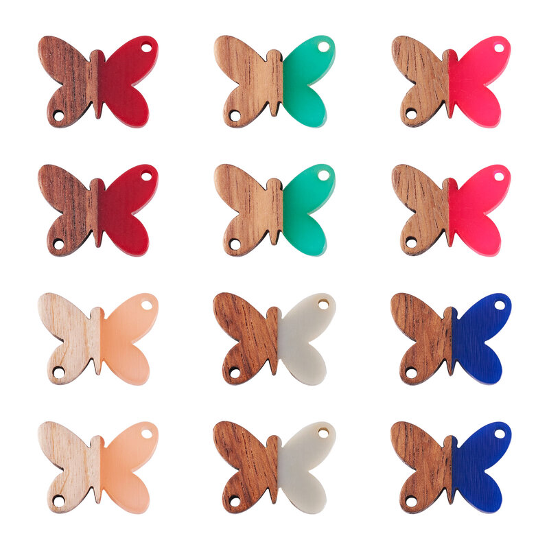 12 pezzi resina legno di noce farfalla ciondoli pendenti bicolore per gioielli che fanno orecchini portachiavi risultati connettore fatti a mano fai da te