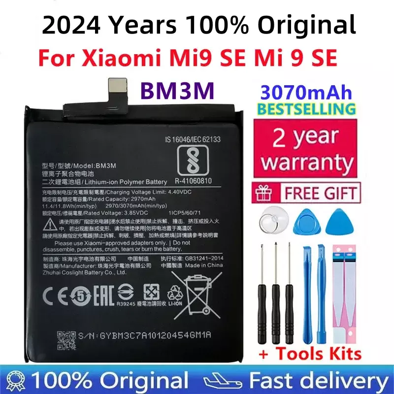2024 год, 100% оригинальный аккумулятор 3070 мАч для Xiaomi 9 Se Mi9 SE Mi 9SE BM3M, высококачественные сменные батареи для телефона + Инструменты