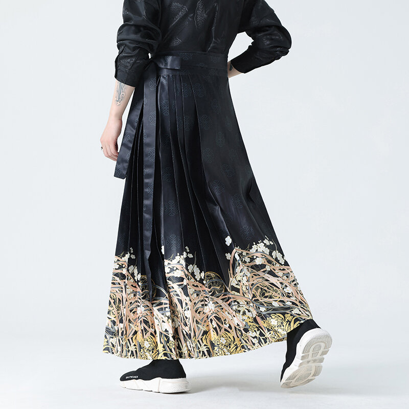 Calças jogger de perna larga preta para homens e mulheres, calças harém, estilo harajuku, calças de saia casual, nova moda streetwear