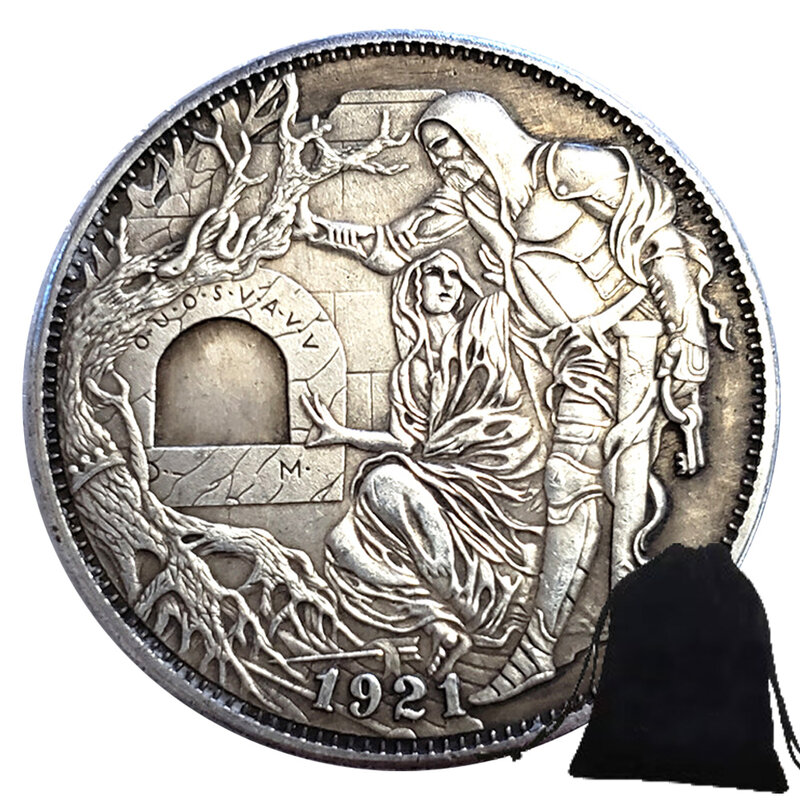 Perapian Natal 1921 mewah koin seni AS satu dolar kantung koin pasangan lucu koin peringatan koin keberuntungan + tas hadiah