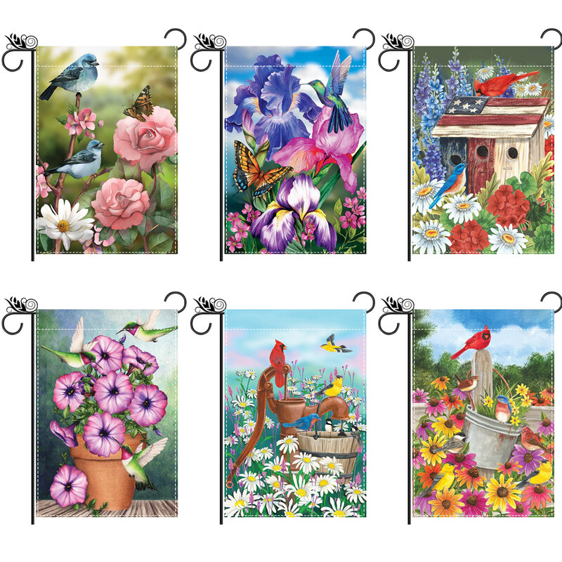 버디, 꽃, 데이지, 나비 패턴, 양면 인쇄 정원 깃발, 안뜰 장식, 깃대 제외, 1 개
