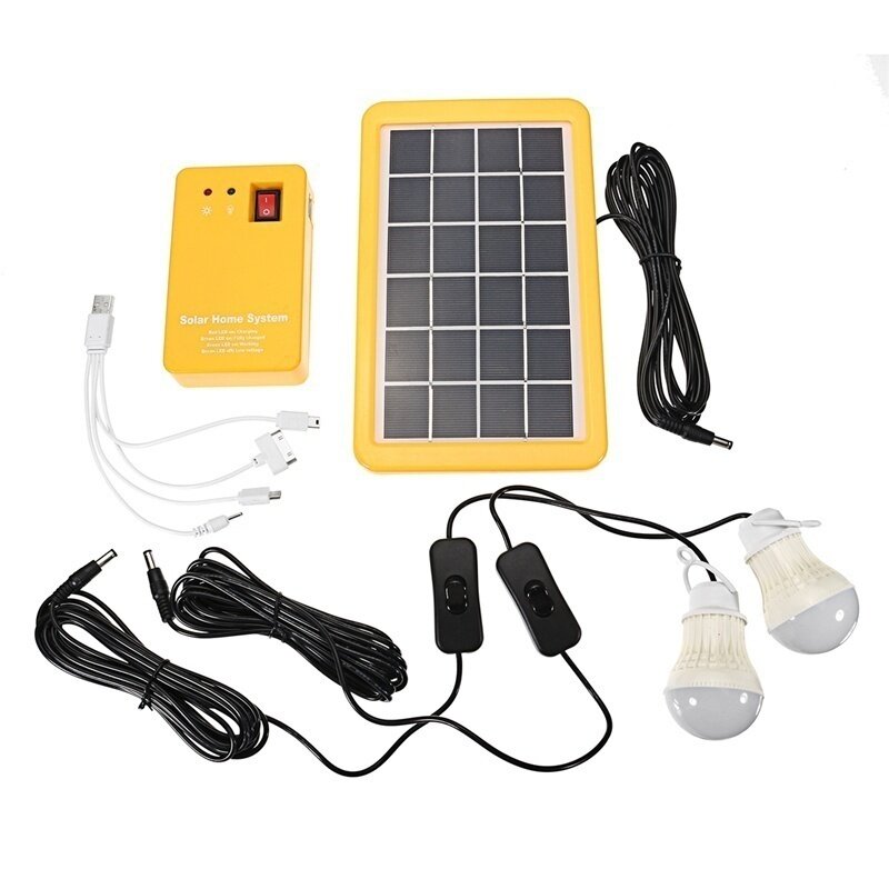 태양 광 패널 발전기 홈 시스템 키트 3 LED 전구, 태양 램프 비상 조명 4 헤드 USB 충전 야외 정원