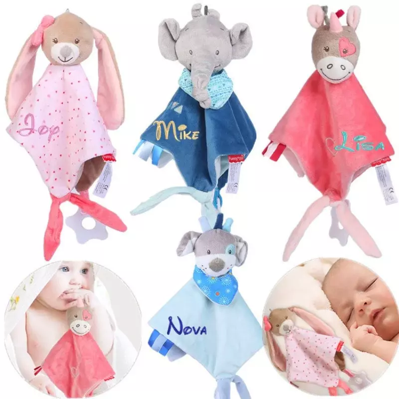 Edredón de peluche con nombre personalizado bordado para bebé, juguetes suaves para dormir, regalo para niñas y niños