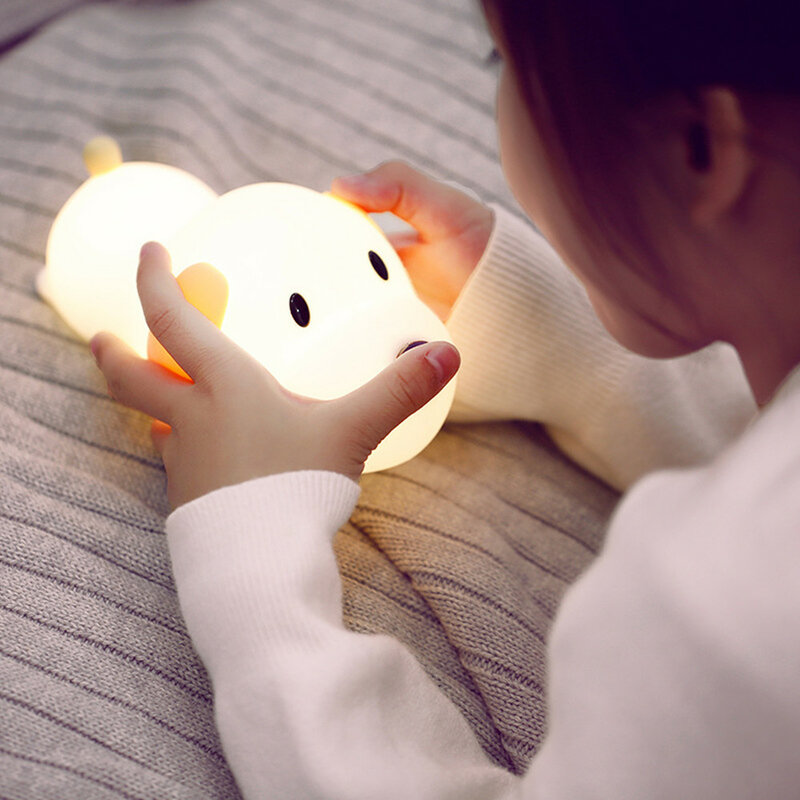 LED Dog  Night Light Touch Sensor Remote Control Rechargeable Silicone Puppy Lamp for Children Baby Gift
