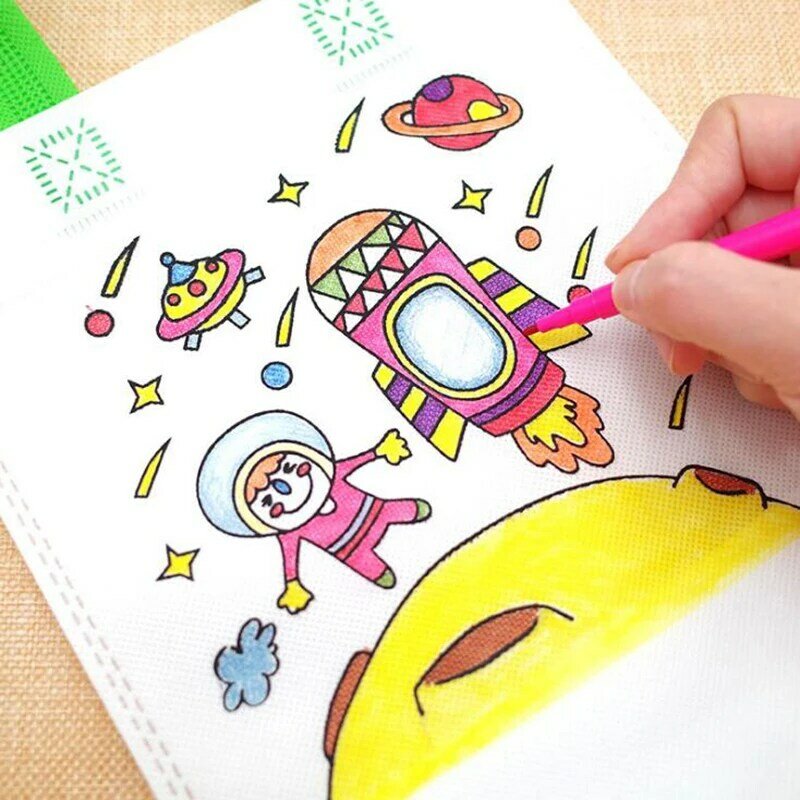 DIY Graffiti Bag with Coloring Markers Handmade Painting Non-Woven Bags for Children Arts Crafts Color Filling Drawing Toy