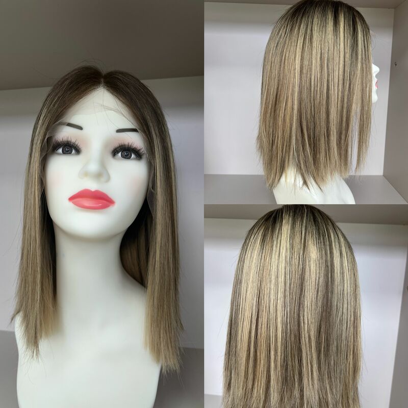 European hair Blond Color and Deep hair roots Kosher Wigs TsingTaowigs Human Hair Jewish Wig Lace Top For Women Free Shipping