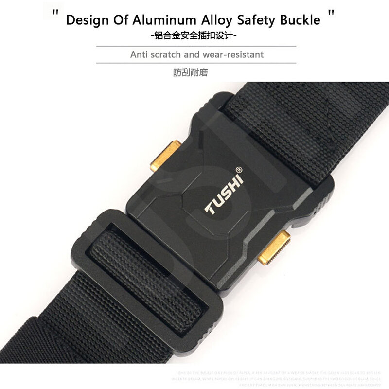 TUSHI-cinturón táctico genuino para hombres, hebilla de aleación de aluminio, cinturón elástico de liberación rápida, ropa de trabajo informal, cinturón de entrenamiento para pantalones