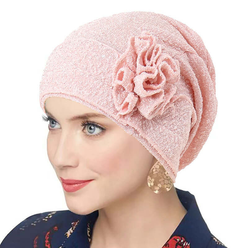 Berretto chemio fiore donna indiana Hijab perdita di capelli avvolgere la testa Turbante berretto musulmano berretto elasticizzato copricapo cancro cappello Turbante Mujer