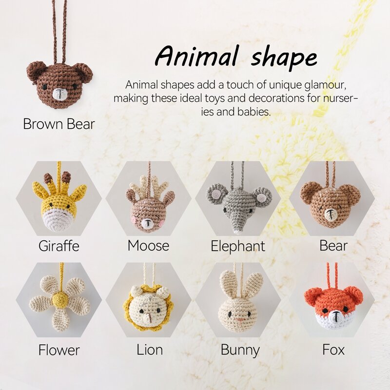 1pc Baby Animal Crochet Rattle 0 12 Months Baby Toys Mother Kids Infant Teether Gym Hanging Mobile Pandants montessori Baby Toys