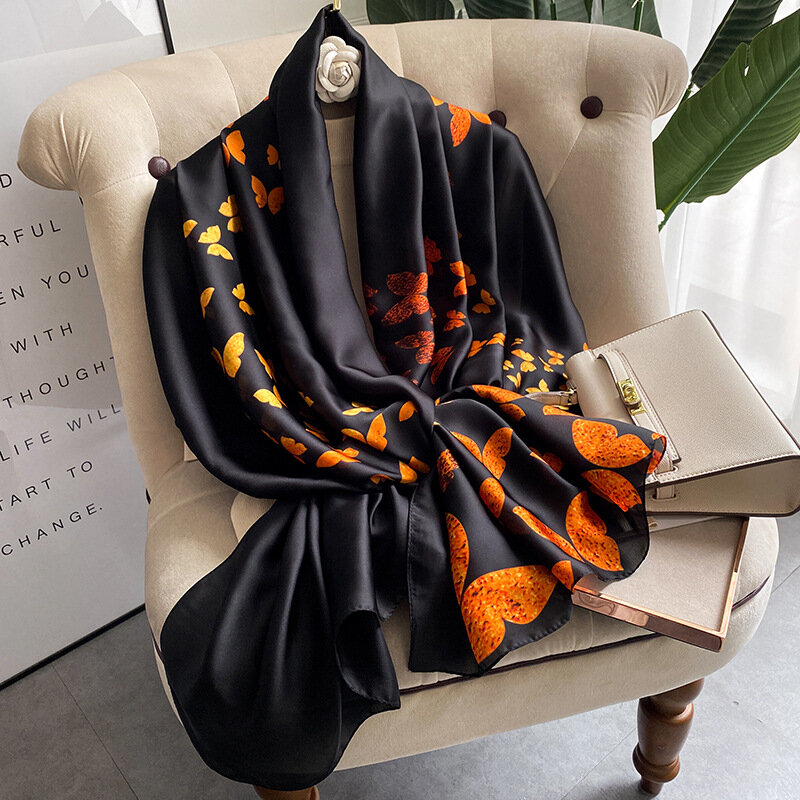 180X90CM Bandannas 2023 Popular Print Satin Beach Towel Four Seasons Fashion Flower Silk Scarves Europe And America Long Shawls