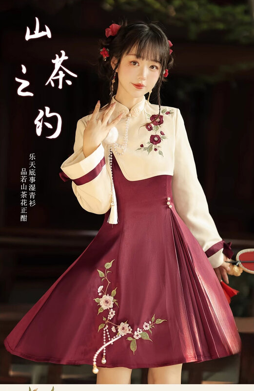 Vestido Hanfu original para mulheres, melhora elementos chineses diários, novo estilo chinês, estilo primavera e outono