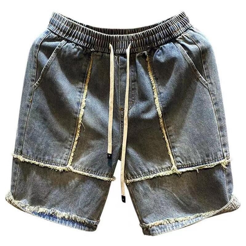 Męskie spodenki jeansowe Spodnie Casual Elastyczna talia Dziura Rozciągliwe koreańskie modne krótkie spodnie jeansowe dla mężczyzn