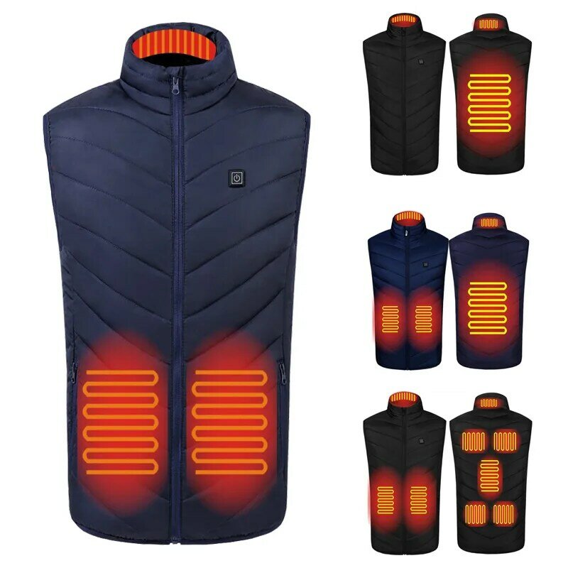 Men USB Infrared 4/8/9 Single Heating Areas Vest Jacket Men Winter Electric Heated Vest Waistcoat For Sports Hiking Oversized