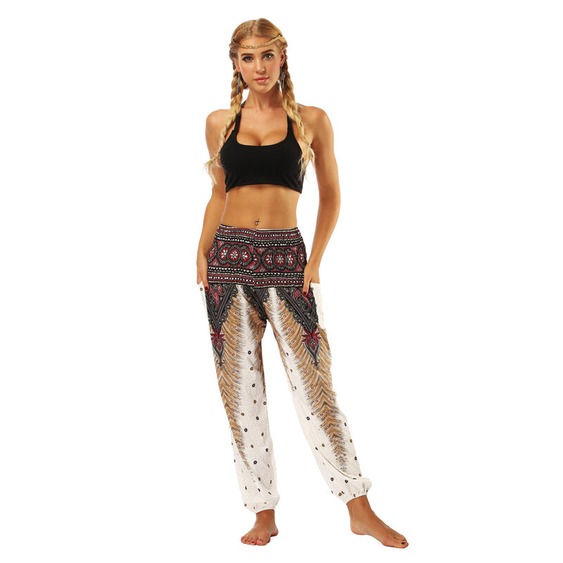 Leggings Casual da donna con stampa piuma di pavone Yoga Dance pantaloni sportivi traspiranti leggeri da donna