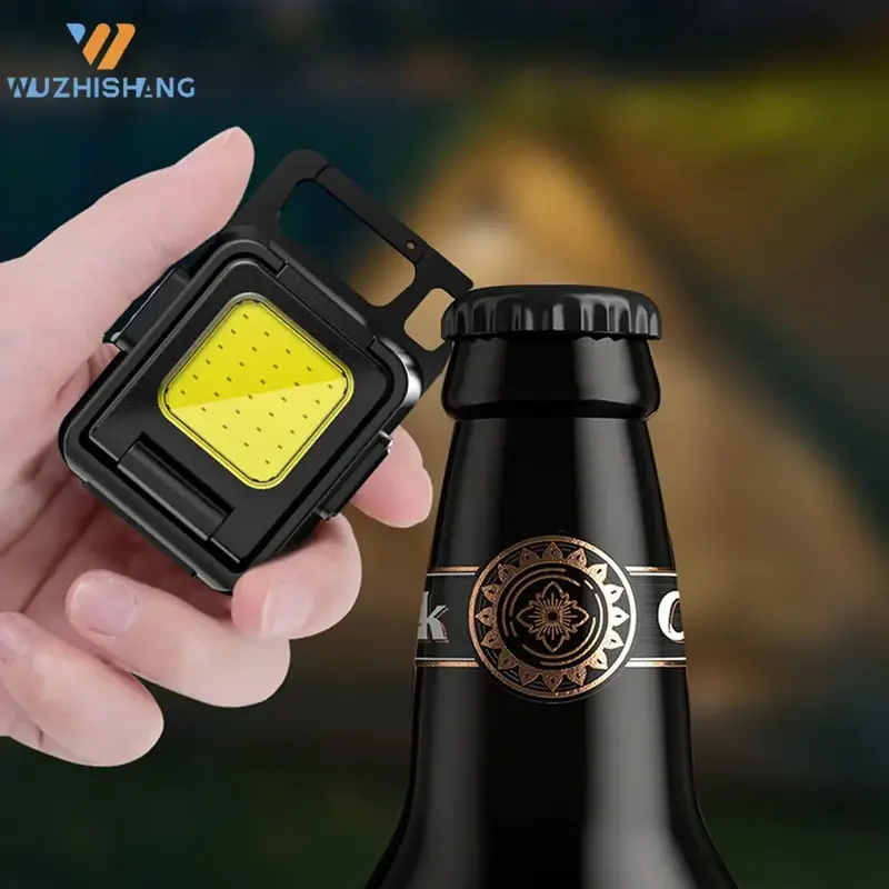 COB LED Pocket Work Light Folding 1000LM Mini Keychain Light 7 Modes USB Rechargeable IPX4 Waterproof for Outdoor Camping Hiking