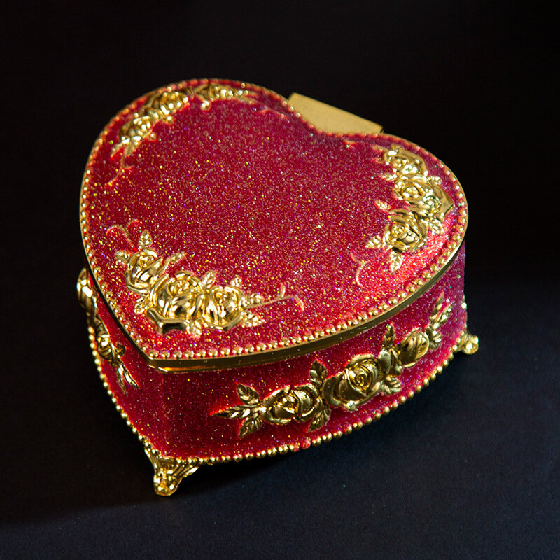 유럽식 금속 장미 보석 상자, 빈티지 하트 모양의 목걸이 팔찌 반지 정리 보관 발렌타인 선물 상자