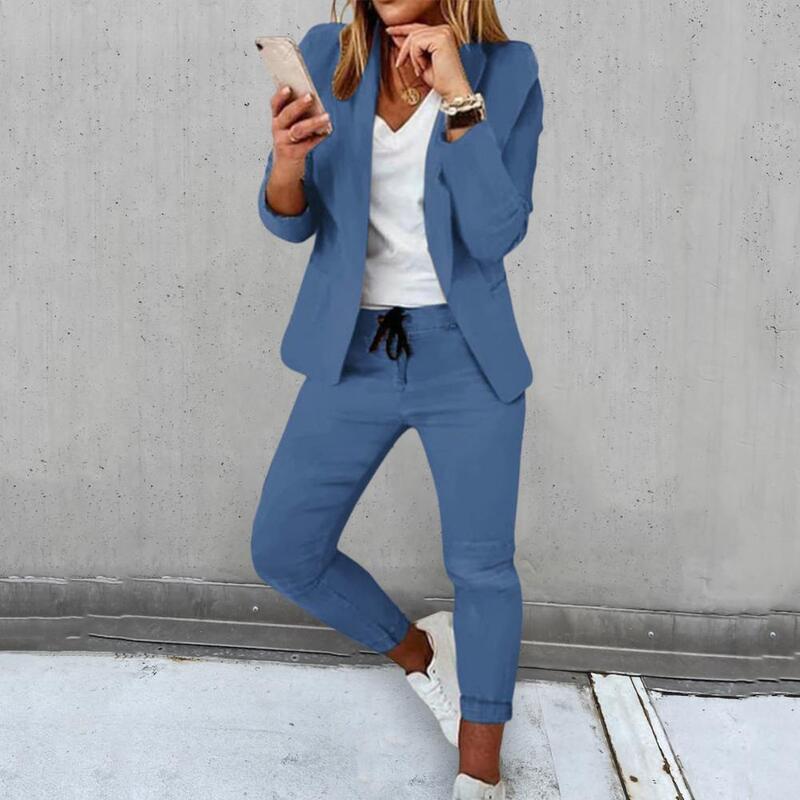 Ankle Length Pants Set Elegant Women's Business Suit Set with Long Sleeves Slim Fit Trousers 2 Piece Professional Workwear