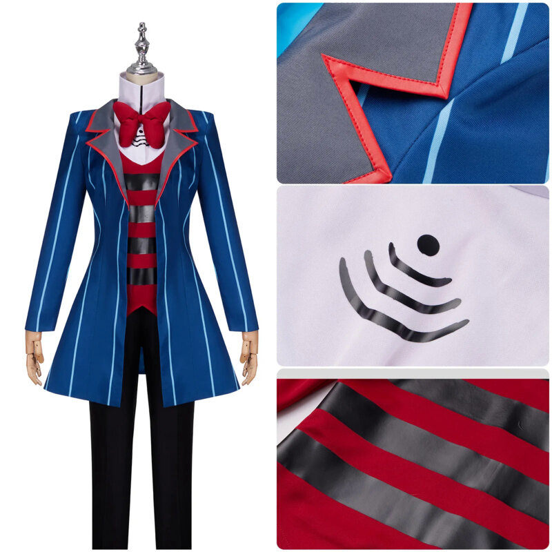 Hazbin Cosplay Hotel Vox Cosplay Costume Uniform Hat Suit Outfit Halloween Carnival Christmas Costumes Blue Red Suit 3V Cosplay