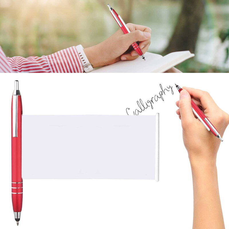 Bolígrafo de Metal con hoja de notas retráctil, bolígrafo con pancarta blanca en blanco, Clip de escritura suave, fijación