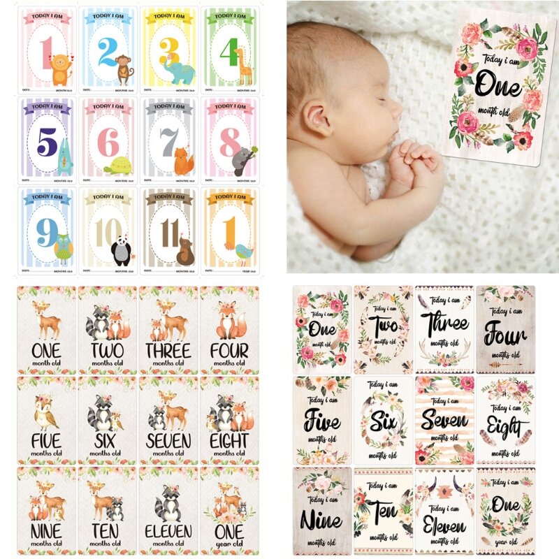 12 Pcs/set Month Cards Baby Photography Milestone Memorial Monthly Newborn Kid DropShipping