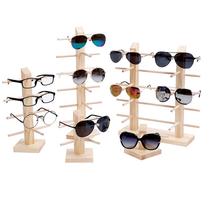 Óculos de madeira Display Stands, Óculos Show Stand, Titular Rack, 9 Tamanhos Opções, Natural Material, Novo