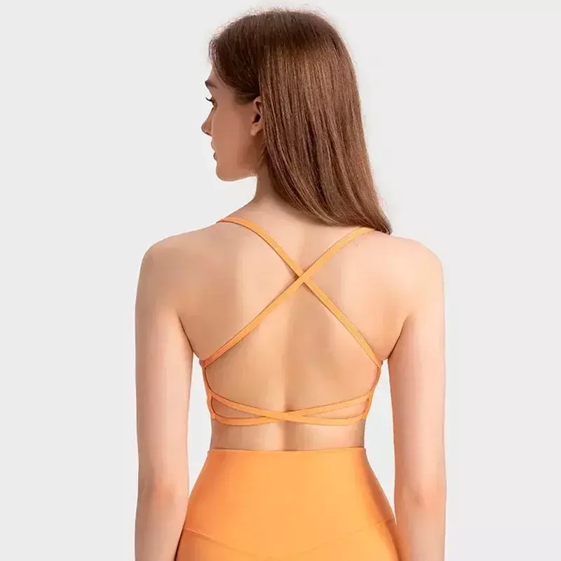 Soutien-gorge Push Up à dos croisé et motif citron pour femme, sous-vêtement sexy de sport, yoga, d'entraînement à fort impact