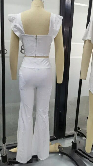 ชุดกางเกงแฟชั่นใหม่2024สำหรับผู้หญิงชุดเสื้อกางเกงเอวสูงเปิดหลังแบบรูดซิปหลังและติดกระดุม