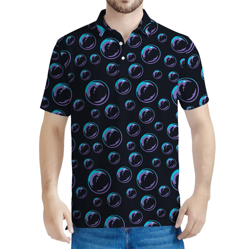 Рубашка-поло мужская с 3D-принтом мыльных пузырей, топ с коротким рукавом, Повседневная Уличная футболка с лацканами, размера оверсайз, лето