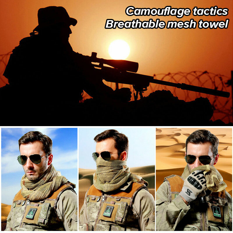Militar Tactical Camuflagem Cachecol, Malha Pescoço Sniper, Face Veil, Head Wrap, Respirável, Camping ao ar livre, Caça, Caminhadas