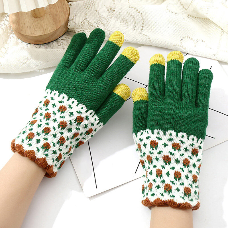 Women's Winter Touch Screen Gloves Thicken Warm Stretch Knitted Gloves Imitation Wool Full Finger Couples Outdoor Skiing Gloves