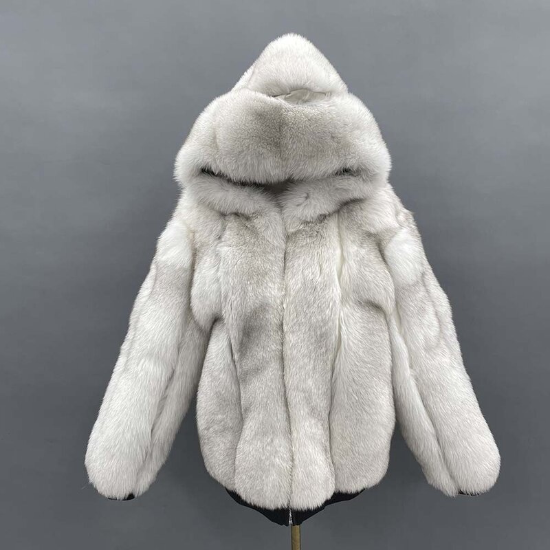 Janefur-Chaqueta de piel de zorro con capucha para hombre, abrigo corto de lujo, cálido, personalizado, invierno, 2022