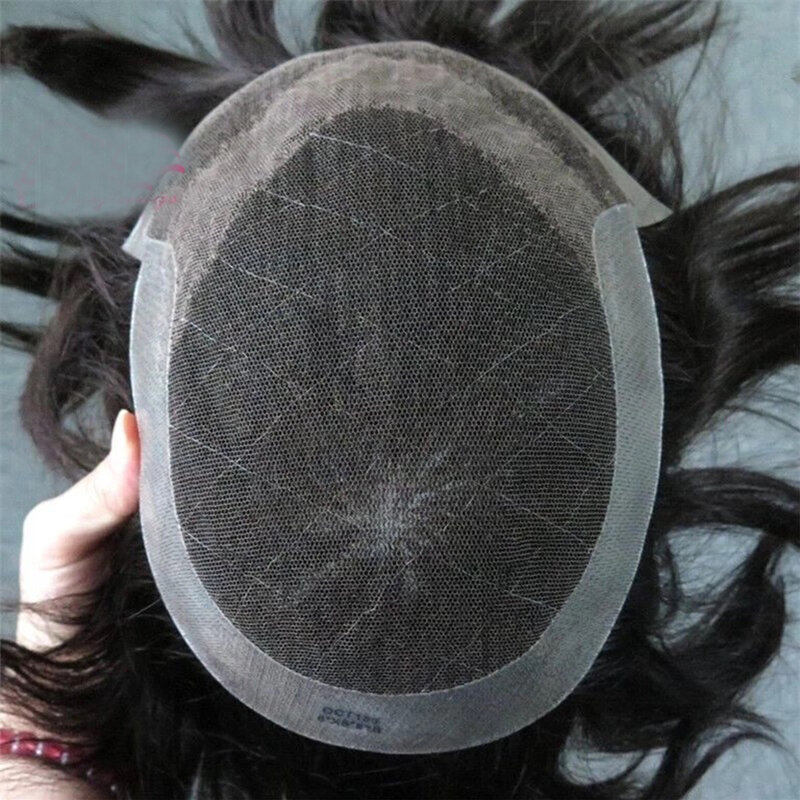 Q6 rambut manusia renda Swiss berongga dasar renda rambut palsu pria & rambut palsu pria sistem pengganti prostesis kapiler