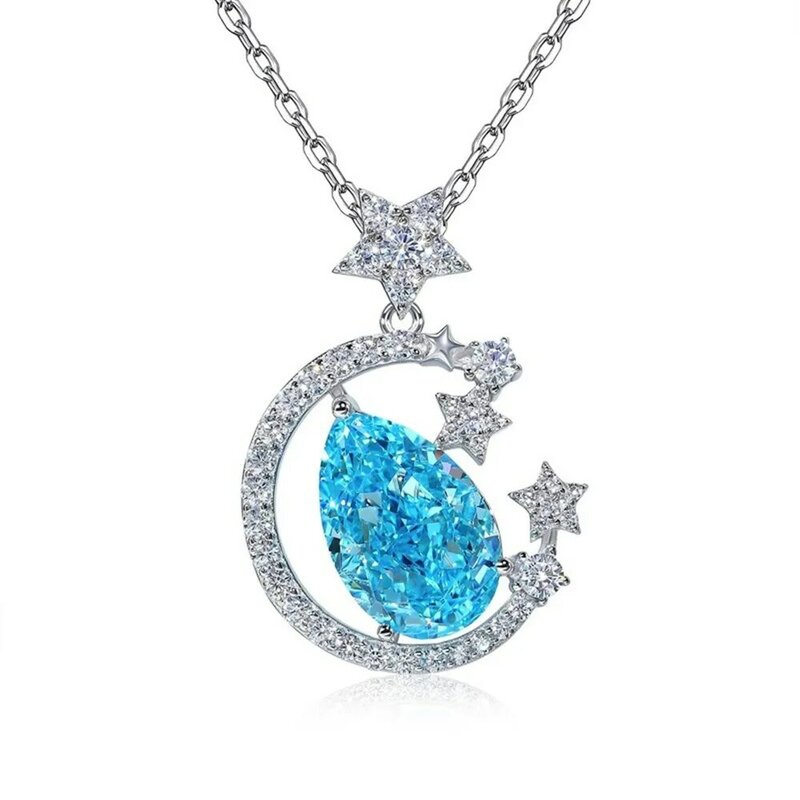 Niebieski Topaz kryształowe cyrkonie diamenty kamienie w kształcie księżyca gwiazdy wisiorek naszyjniki dla kobiet dziewczyna żona dziewczyna biżuteria prezenty nowe