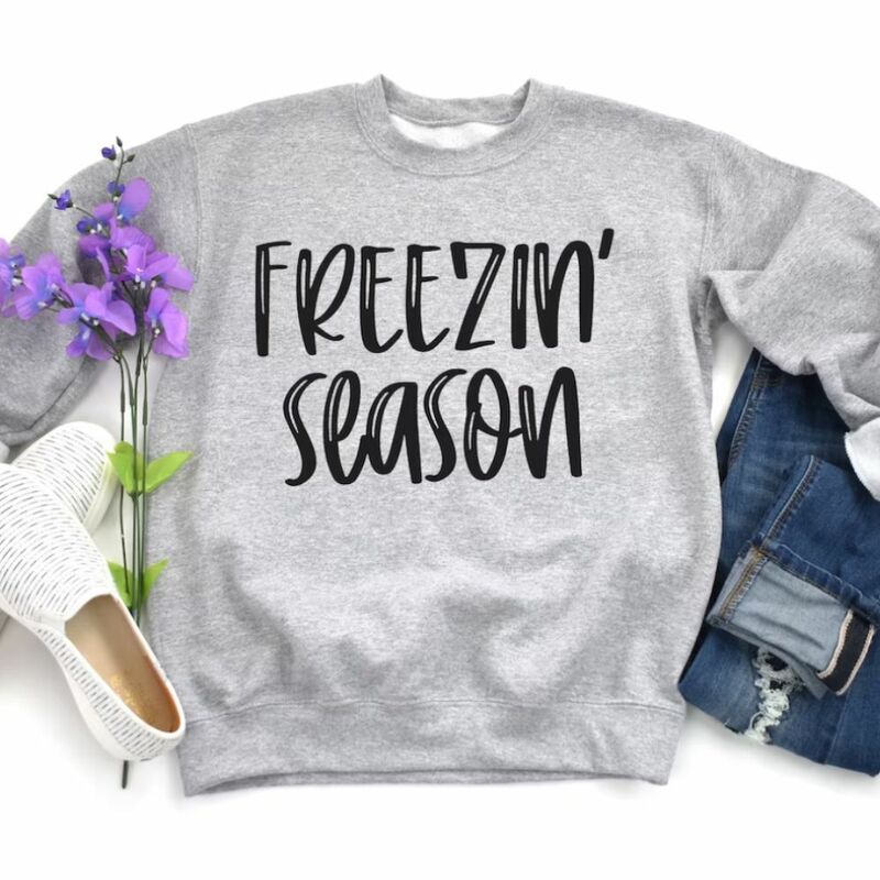 Freezin Season Sweatshirt Cute Winter Sweater Trendy Crew Neck Pullover Women's Hoodie Preppy Sports Clothing Top for Women 2024
