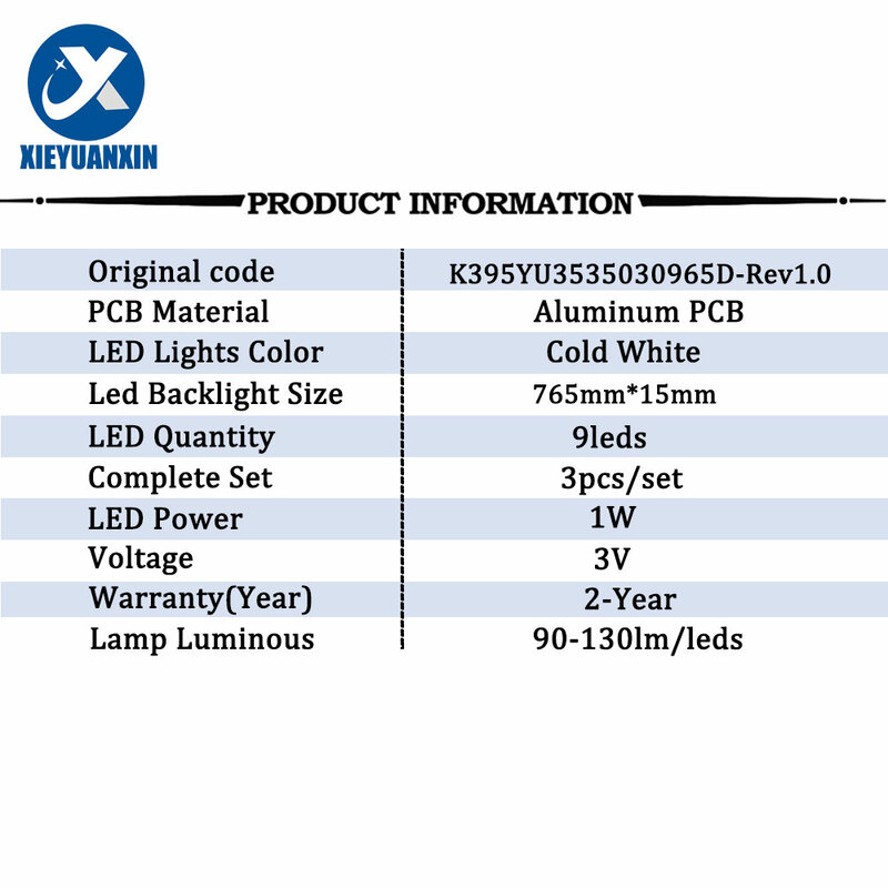 Tiras de retroiluminación Led para TV de 39 pulgadas, 765mm, 3V, K395YU3535030965D-Rev1.0, LED-V40CK308, piezas de repuesto para reparación de TV