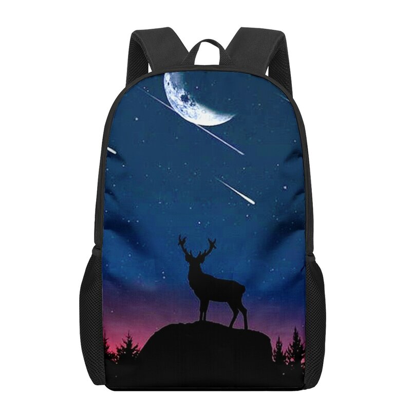 Zwierzęce śliczne jelenie 16-calowe torby szkolne z nadrukiem 3D plecak dla dzieci tornistry czarne torby dla nastolatków chłopców torba na książki