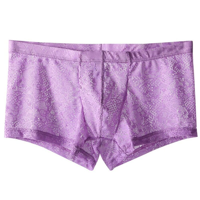 Sexy Men Transparent Lace Lingerie Bulge Pouch Underwear Low Waist Ultra Thin Boxer Briefs Male Breathable Elastic Underpants